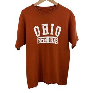 Vintage 90s Ohio EST. 1803 Orange Short Sleeve T -Shirt Mens Size Large